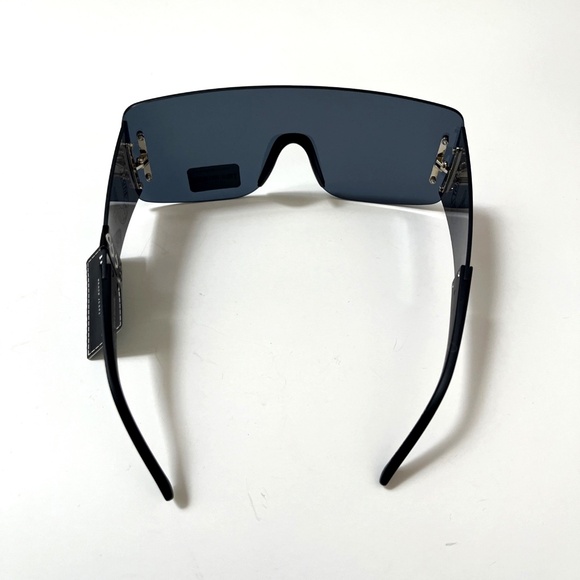 New Original TRUE RELIGION Shield Sunglasses Black Acetate Rimless Wide Leg - Picture 3 of 6